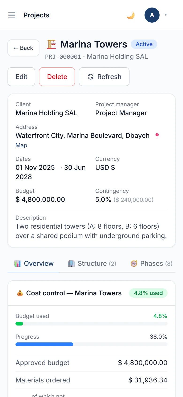 Project cost control on a phone
